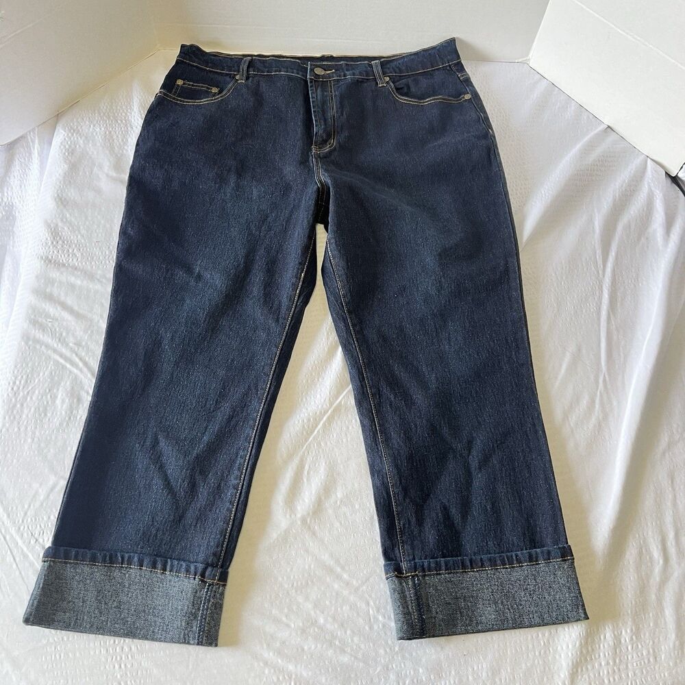$55 DG2 Diane Gilman Women’s Comfort Stretch Jeans Medium Wash With Cuffs